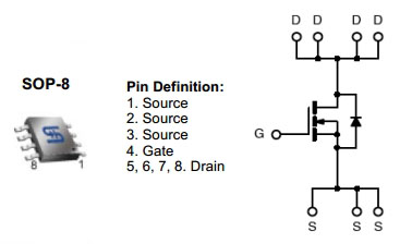 TSM4416CS, N-канальный MOSFET транзистор, 30 В, 8.5 А